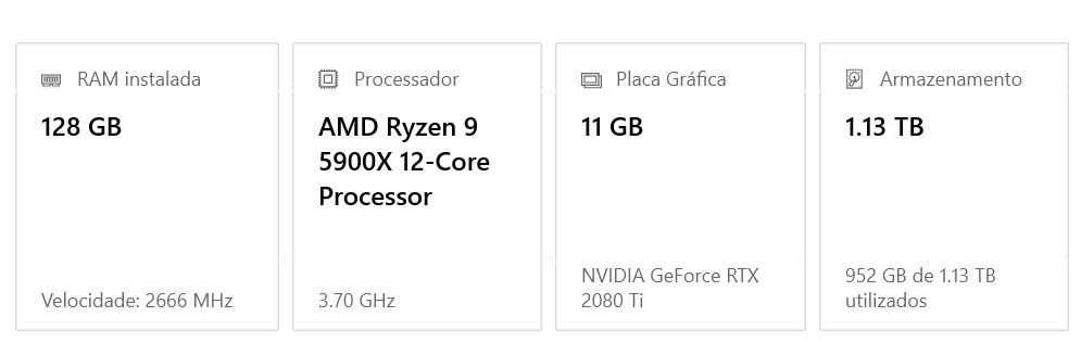 Desktop, 128GB RAM, 1TB SSD, RYZEN 9 5900X, RTX 2080TI