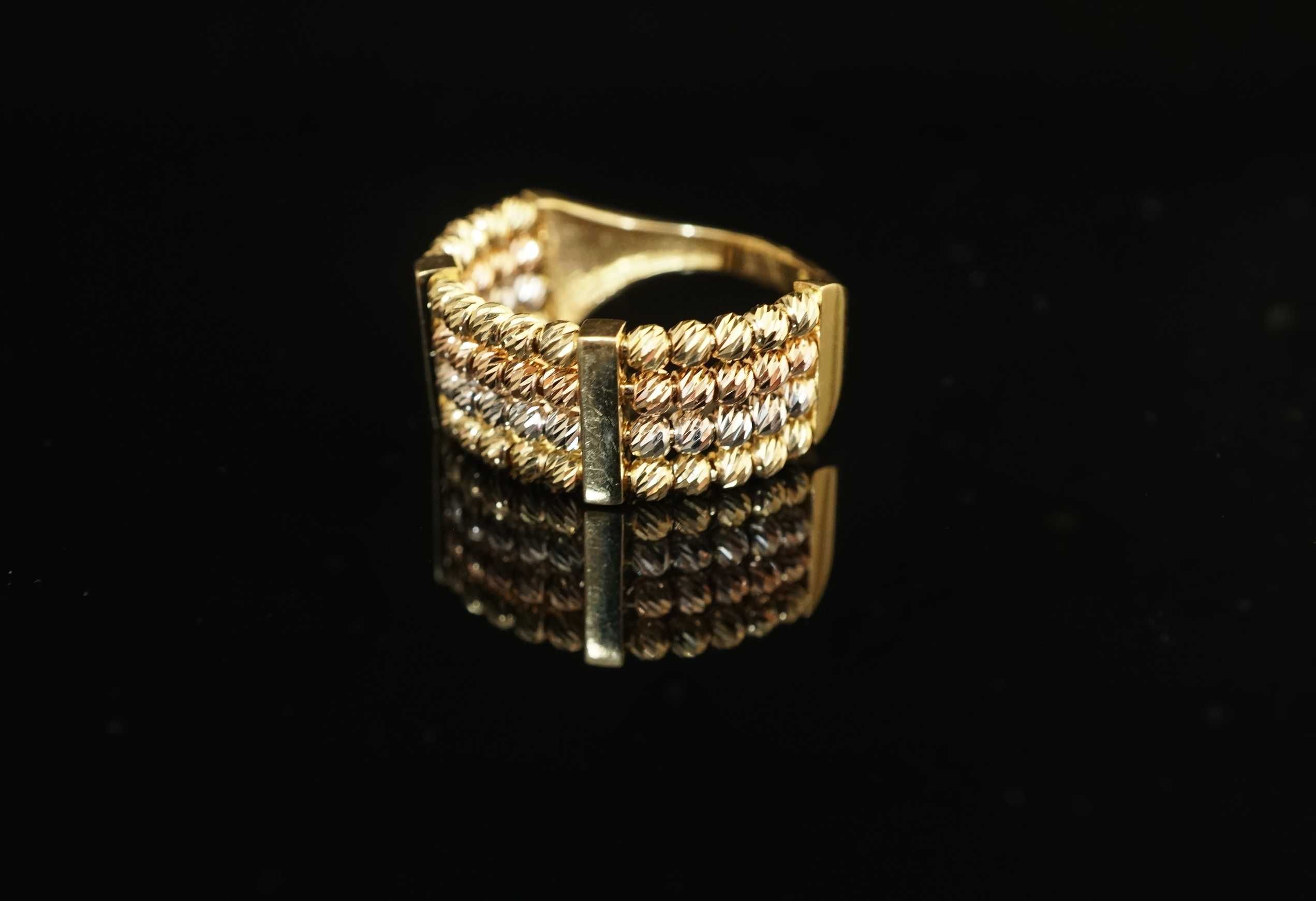 Złoto 585 - złoty pierścionek z kuleczkami rozm 21