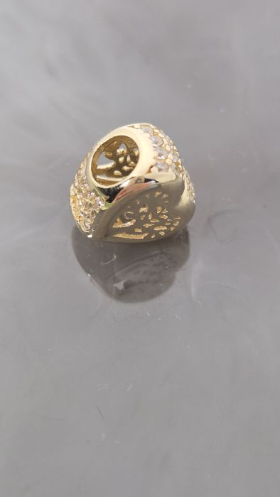 Nowy złoty charms do bransoletki typu Pandora serce drzewko cyrkonie