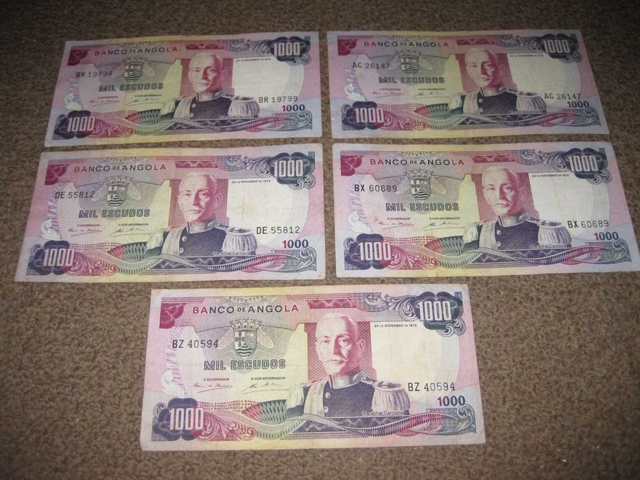 5 Notas de "1000 Escudos" de Angola