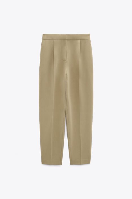 Брюки mom ZARA мом бежеві штани пісочні на талію бежевые базовые осень