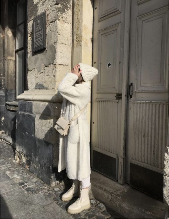 Белая кремовая шуба пальтоТедди экошуба S-M 44-46