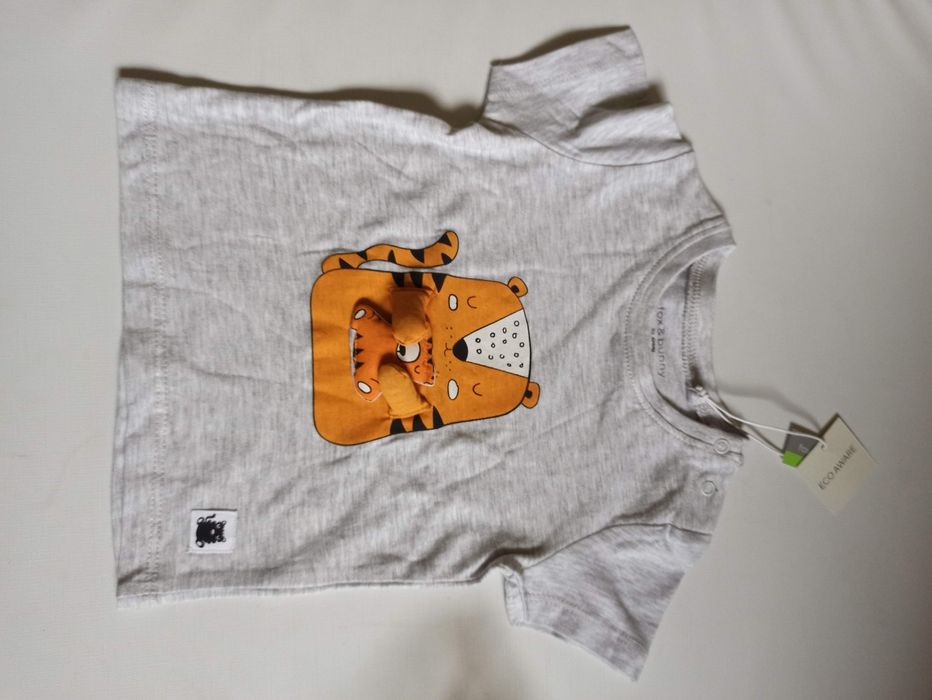 Szara bluzeczka na krótki rękaw t-shirt Sinsay Fox&bunny kot