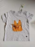 Szara bluzeczka na krótki rękaw t-shirt Sinsay Fox&bunny kot