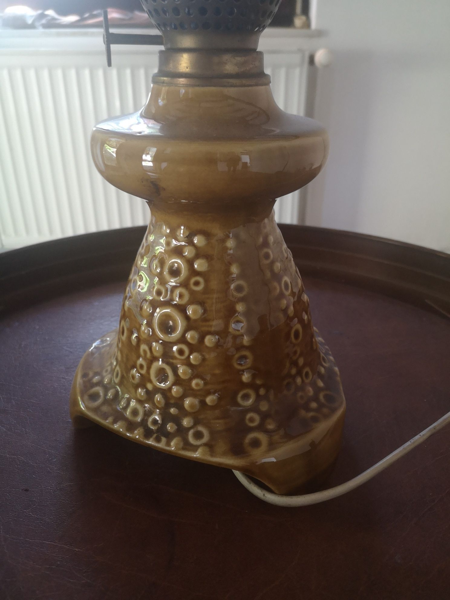 Stara lampa ceramika + mosiądz.