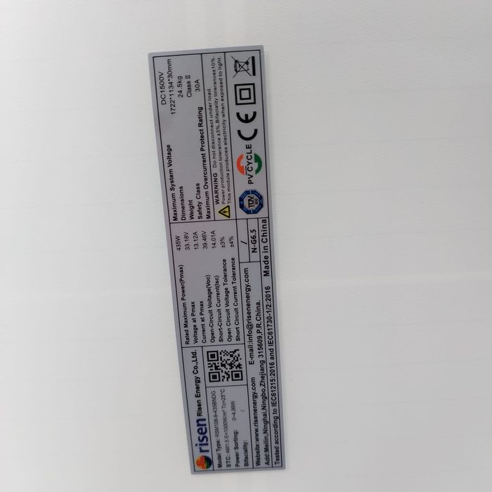 Сонячні панелі Raisen 435 black високовольтні