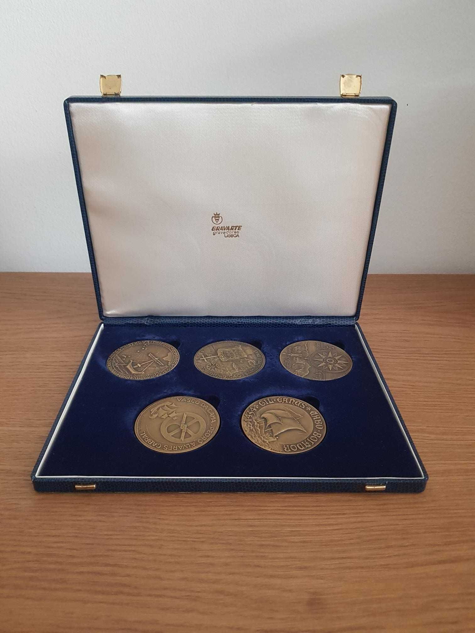 Estojo 5 Medalhas Bronze Navegadores Portugueses