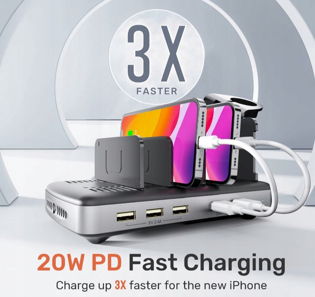 Stacja ładująca Alxum 120 W USB C z 6 Portami