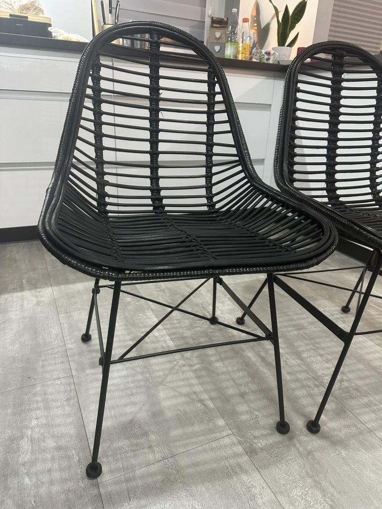 Krzesło czarne metal rattan krzesla 2 sztuki cena za dwa