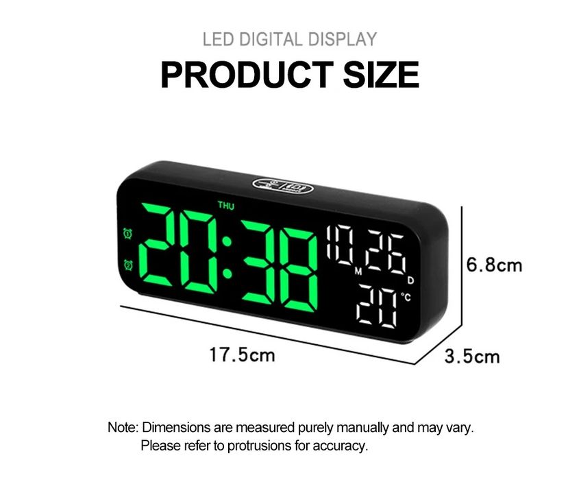 Budzik zegar elektroniczny LED cyfrowy stojący alarm termometr USB
