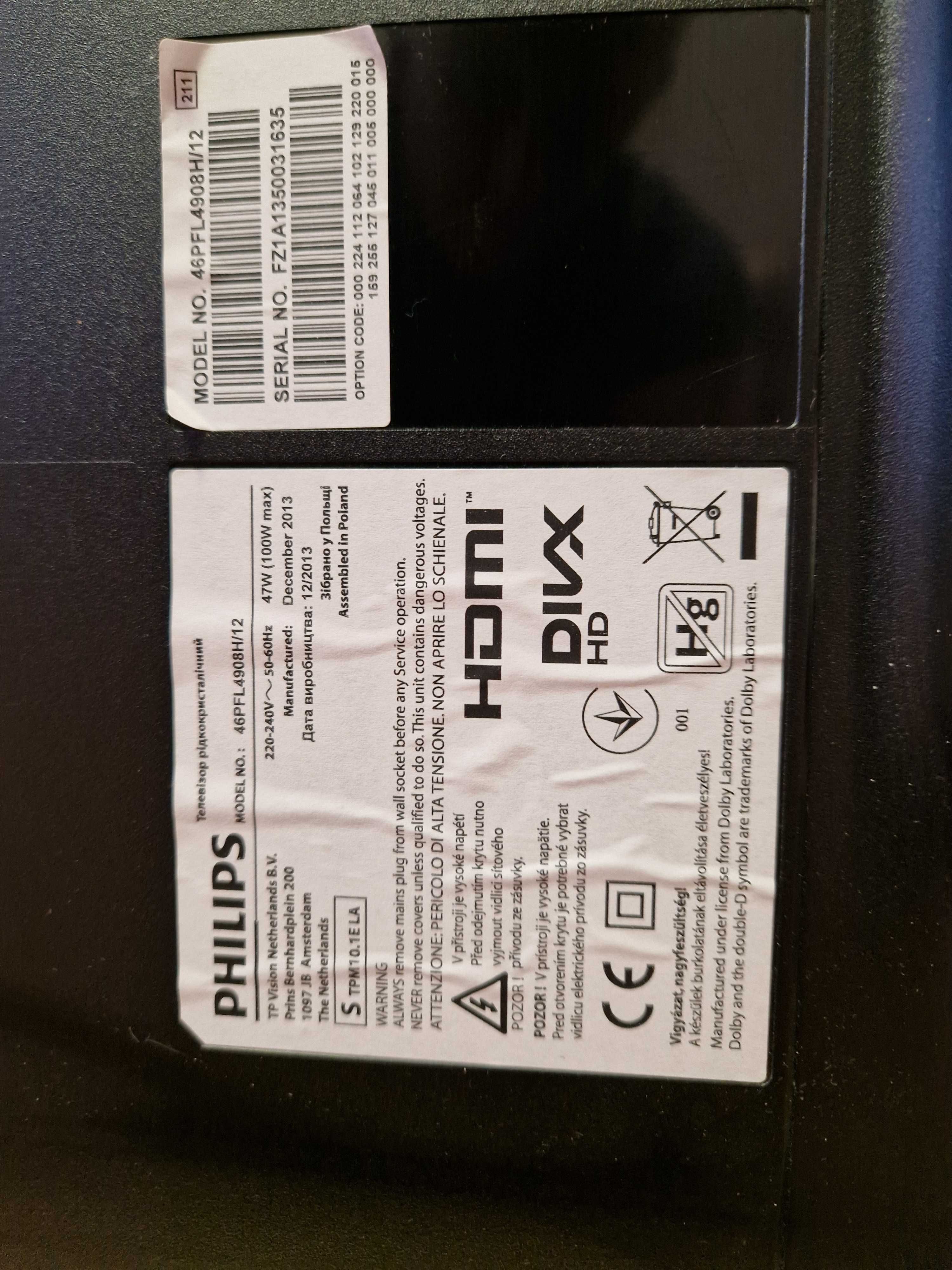 Telewizor Philips 46", 3D, + 4 pary okularów 3D