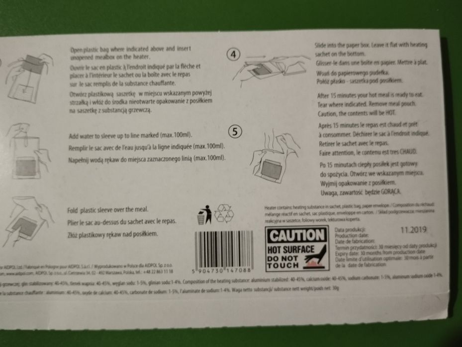 Bezpłomieniowy podgrzewacz chemiczny