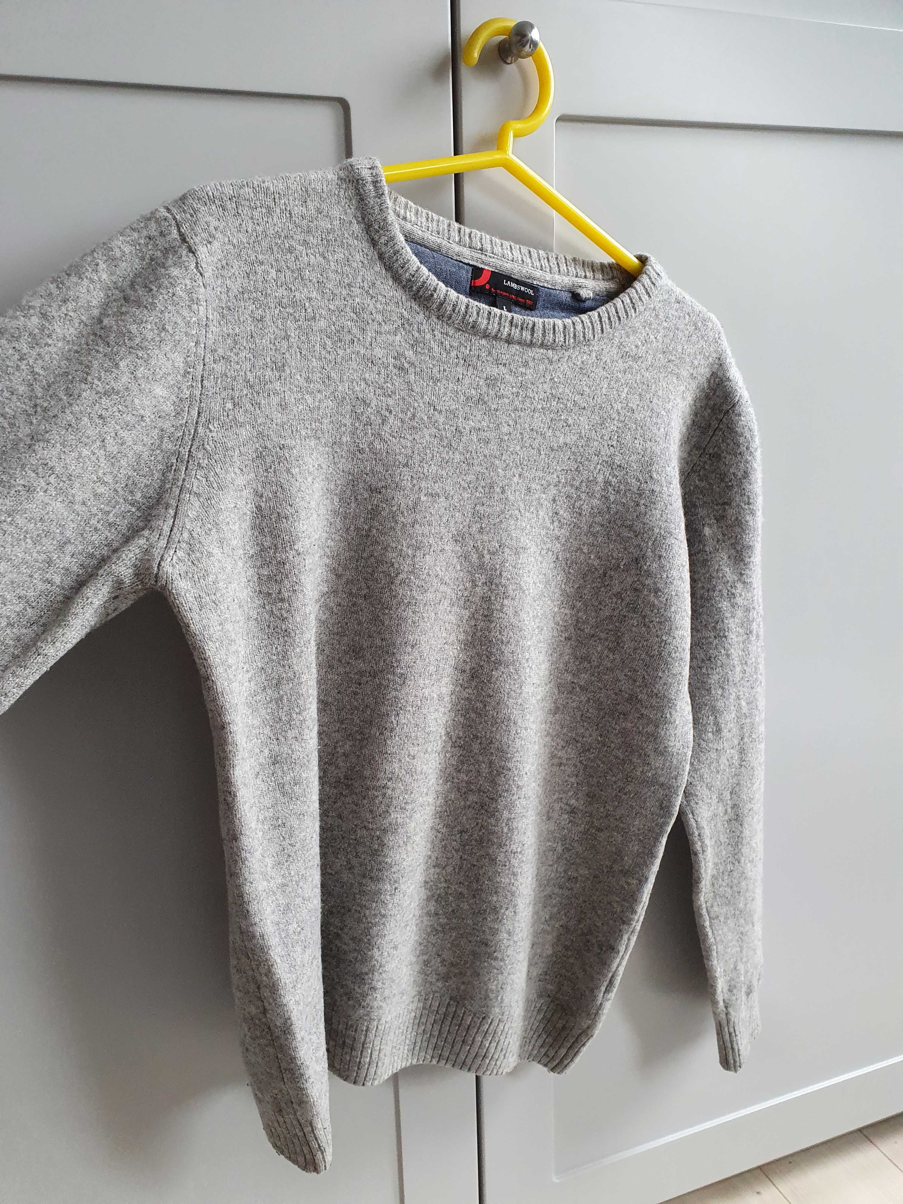 Szary sweter sweterek damski L wełniany męski uniseks Dressman 38 40