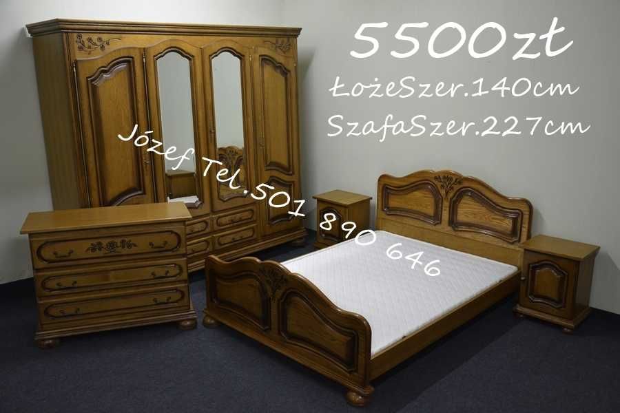 Łóżko dębowe + stelaże pod materac + szafa + szafki nocne