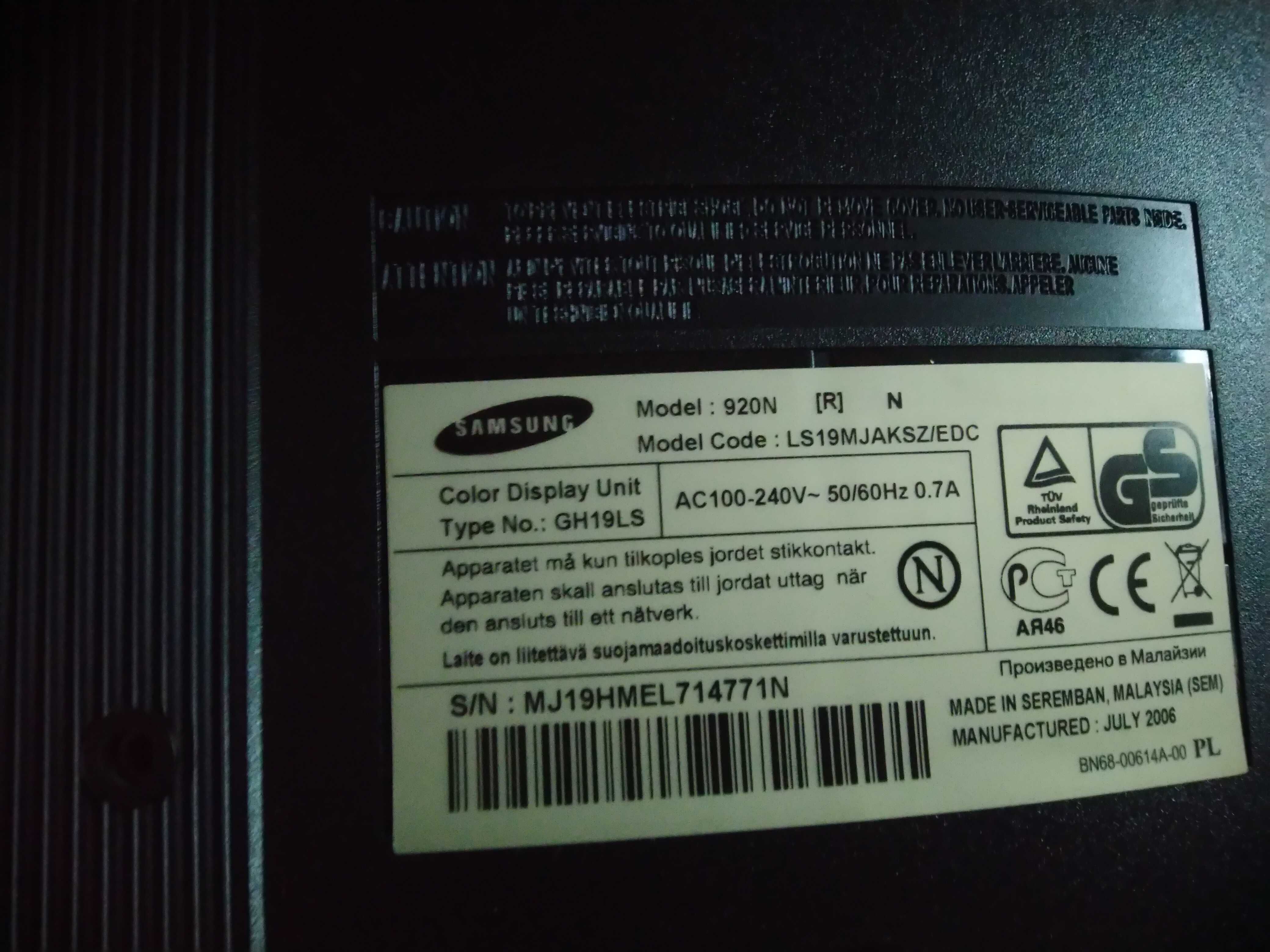 Monitor Samsung SyncMaster 920N GH19LS