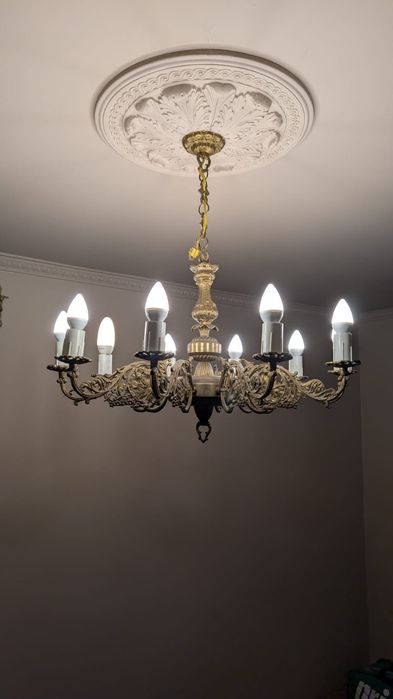 Żyrandol mosiężny + 2 kinkiety – elegancki komplet vintage!