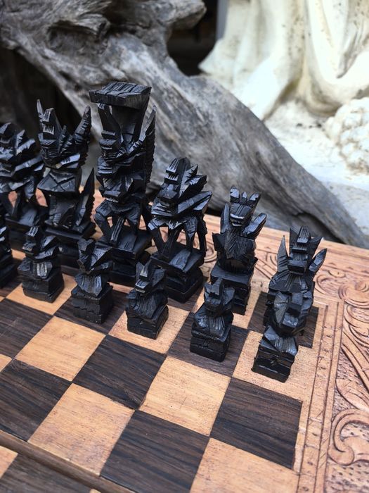 Szachy z Bali, rękodzieło, rzemiosło balijskie, tryktrak UNIKAT