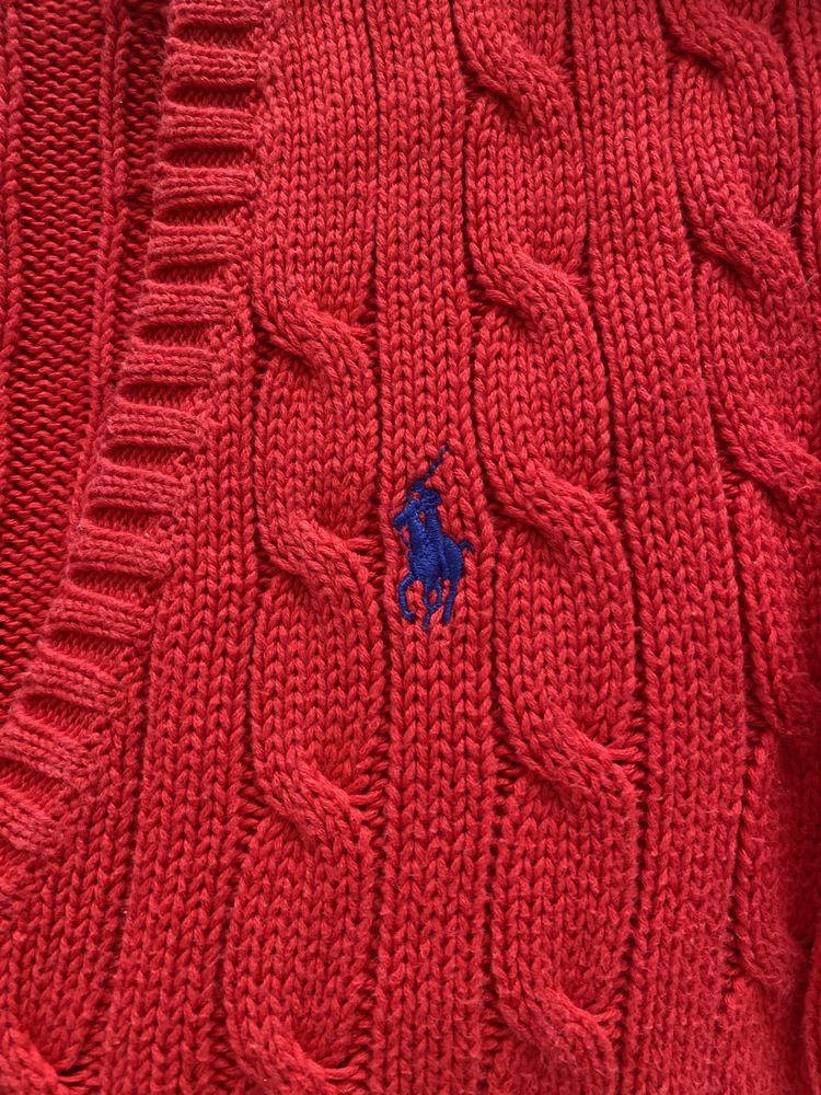 Sweter damski warkocz klasyczny czerwony Ralph Lauren Sport rozm s