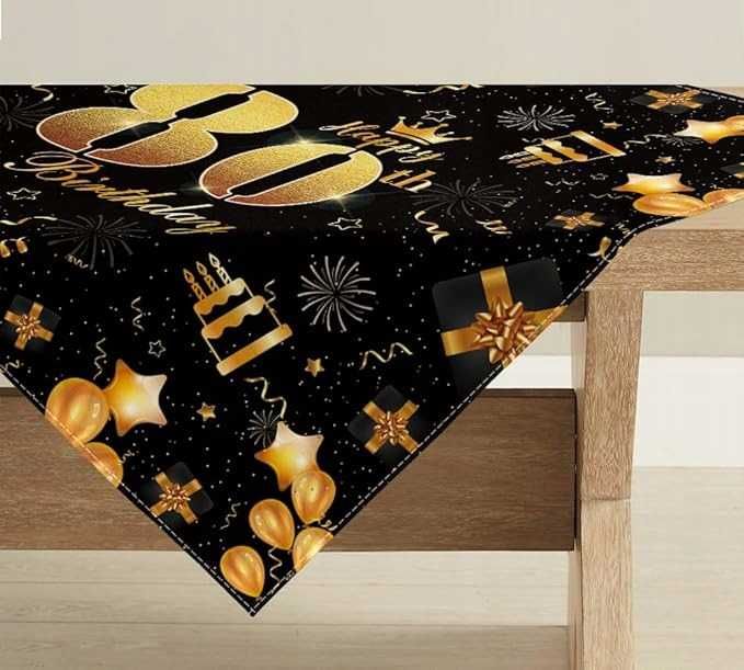 Obrus urodzinowy 80 urodziny dekoracja 85X85 CM złoty czarny
