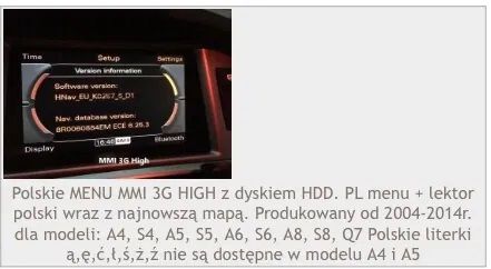 Audi polskie menu język polski MMI 3G+ 3G 2G DX FIS RNS A3 A4 A5 A6 A8