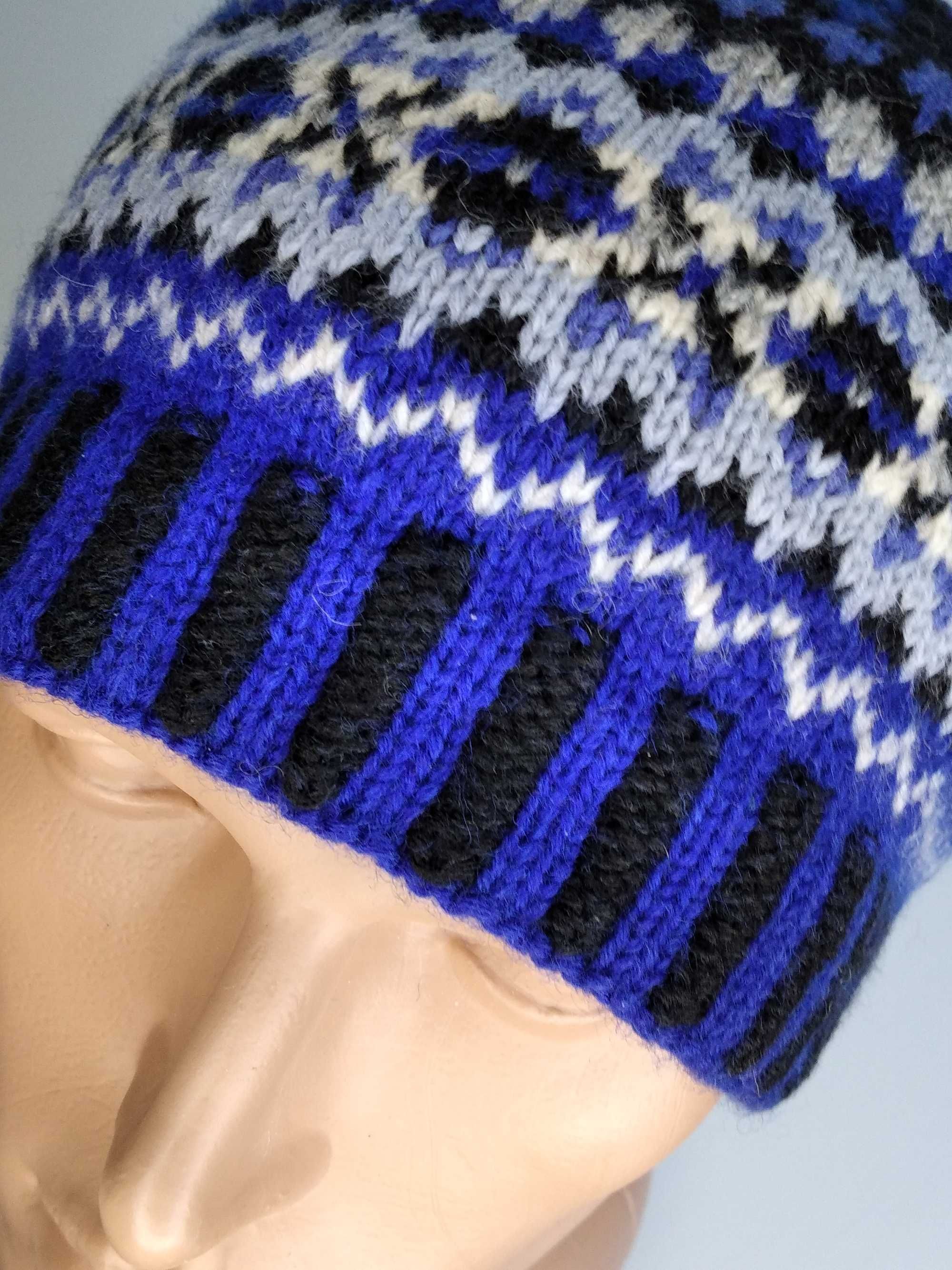 Шапка мужская в технике Fair Isle, 100%шерсть, р.57, авторская!