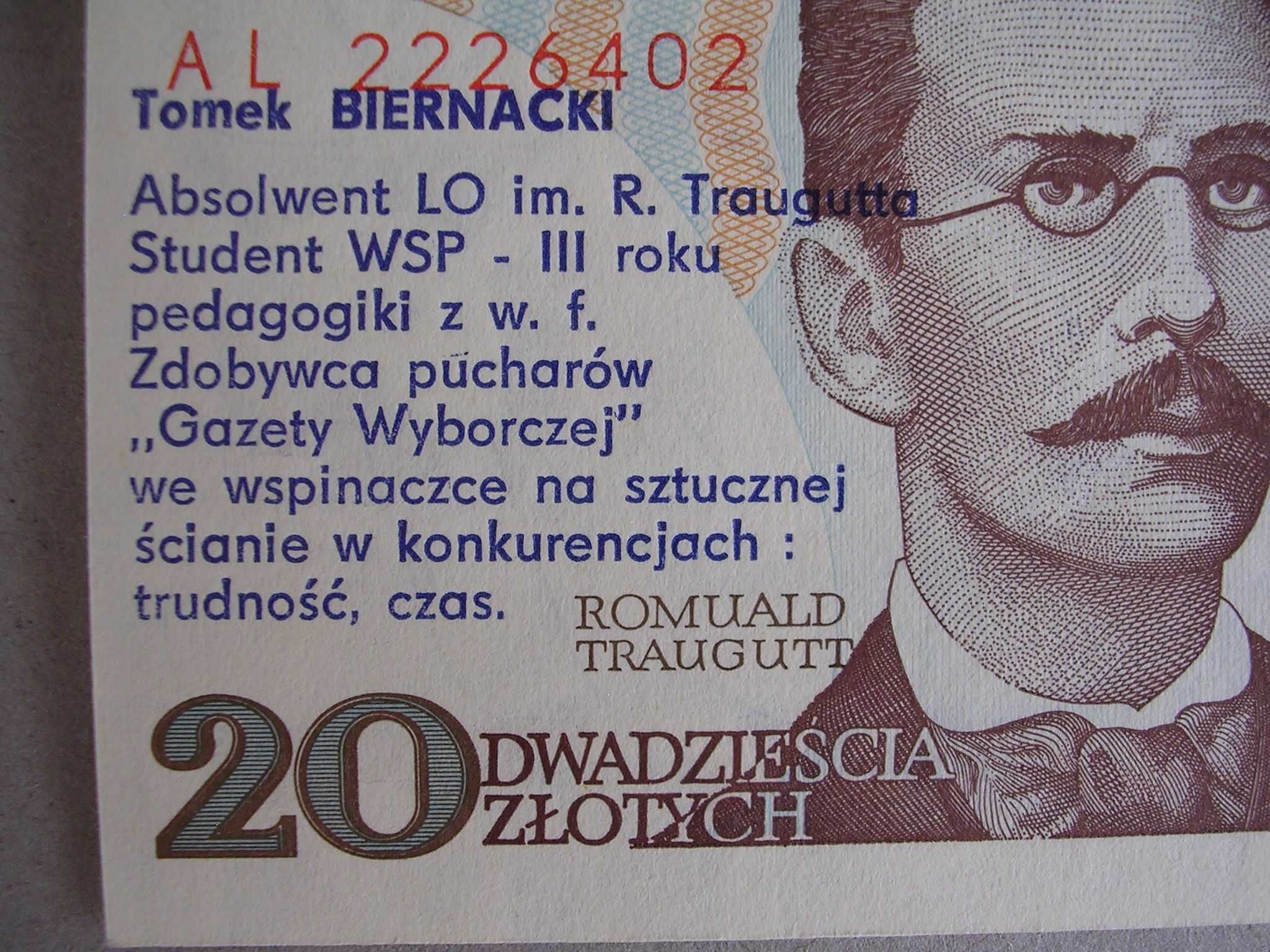 Banknot 20 zł okolicznościowy R Traugutt 1982 r