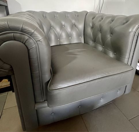 Sofa + fotel skóra naturalna (typu Chesterfield)