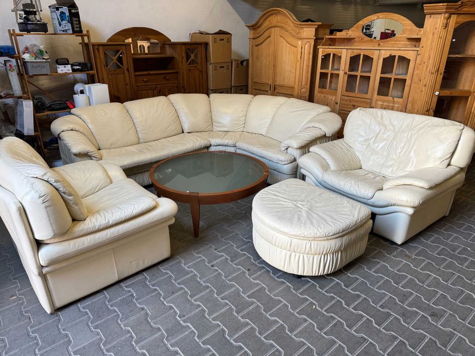 Wypoczynek narożnik rozkładany fotel pufa zestaw wypoczynkowy skóra