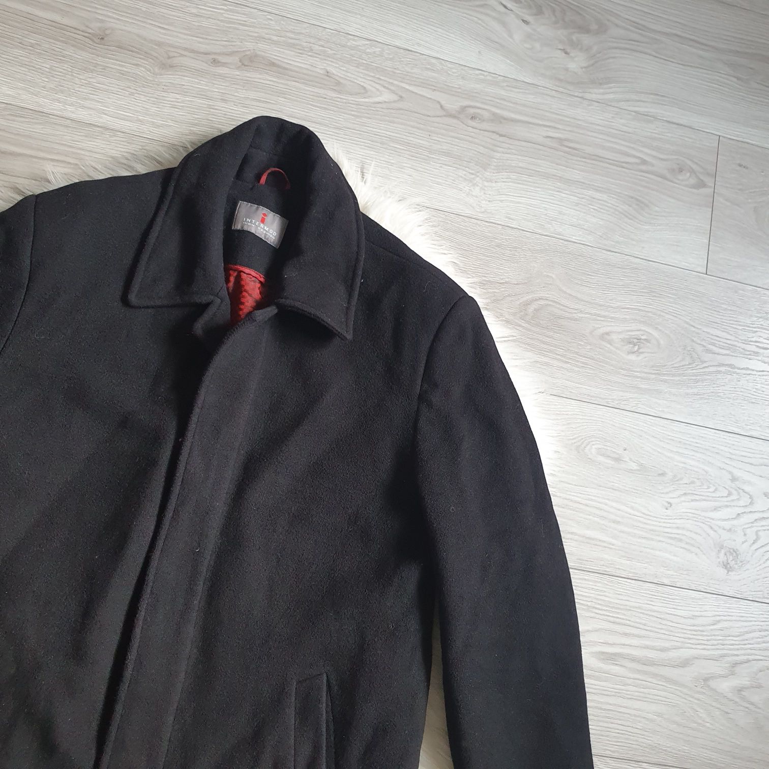 Płaszcz męski czarny wełniany kaszmirowy wool cashmere L XL 40 42