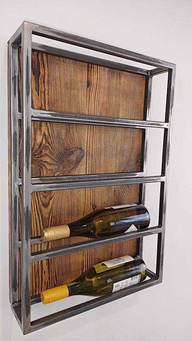 Konsola i stojak na wino loft – stare drewno i stal, transport gratis