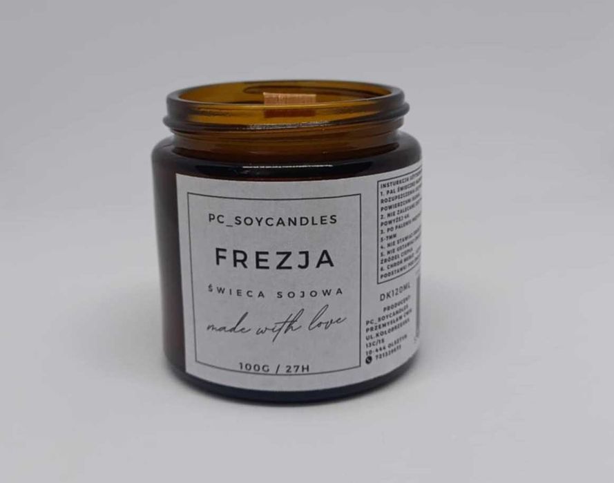 Świeca Sojowa Zapachowa Frezja 120ml 27h Drewniany knot