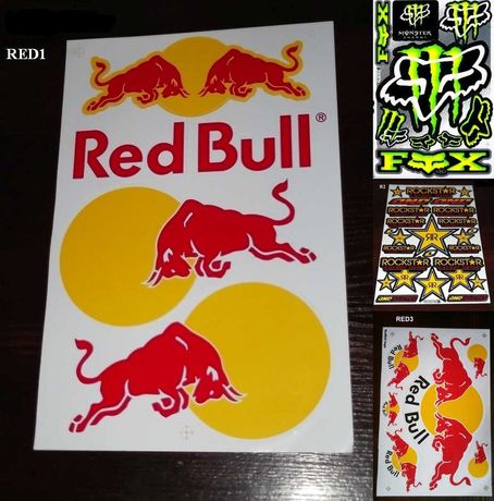 Naklejki Red Bull Monster Energy Rockstar Fox Alpinestars arkusz RED1
