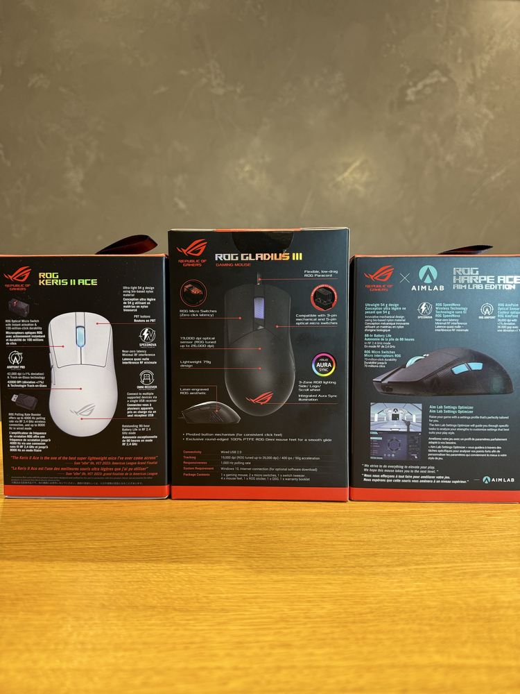 Миша Asus ROG Harpe, Keris II , Gladius III USB