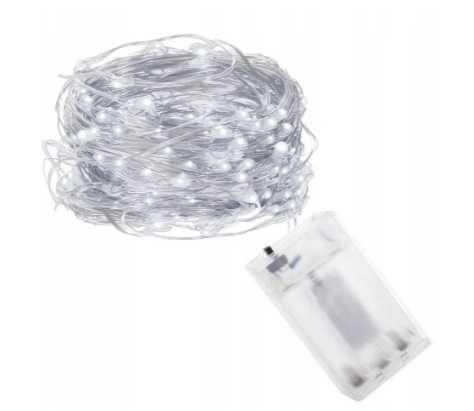 Lampki drucik druciki 100 led na baterie biały zimny 3x aa