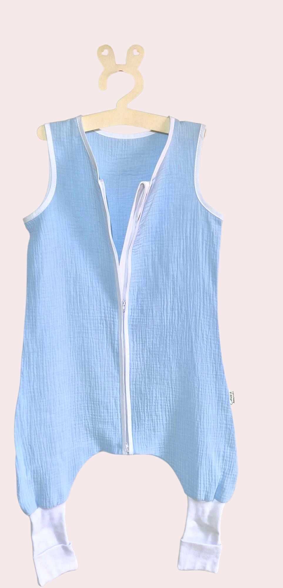 MUŚLIN- Śpiworek z nogawkami wywijane skarpety 0,5 tog 86-92 Baby blue