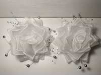 Школьный банты белые розы с блестками