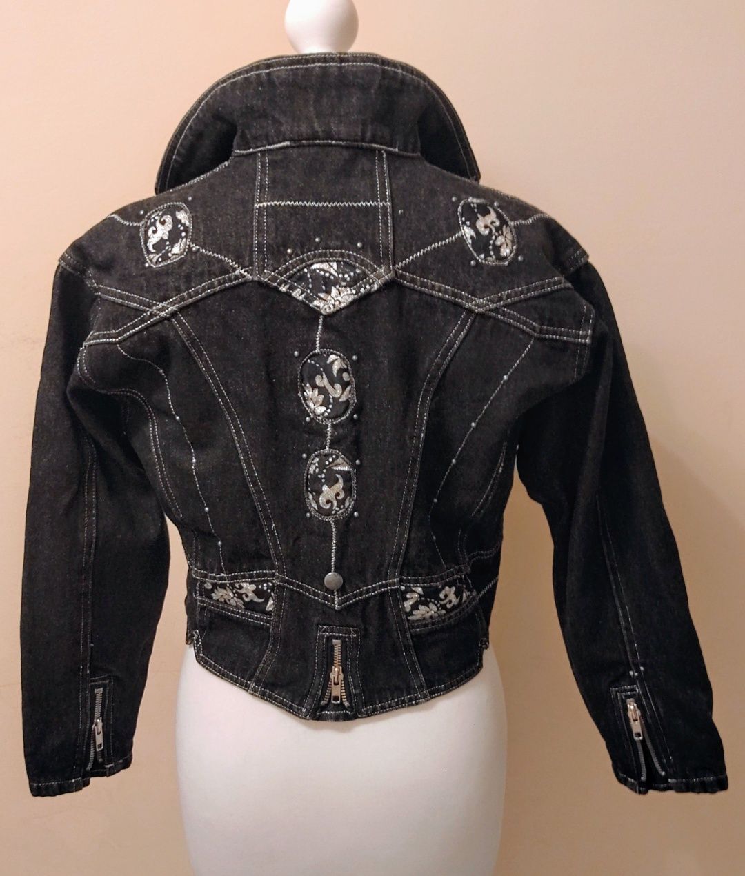 Ramoneska jeans,jeans jacket,katana,bluza czarna vintage rekaw 3/4 r.S