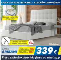 Pack Cama Armani (Branca) + Estrado + Colchão  (195x150cm)
