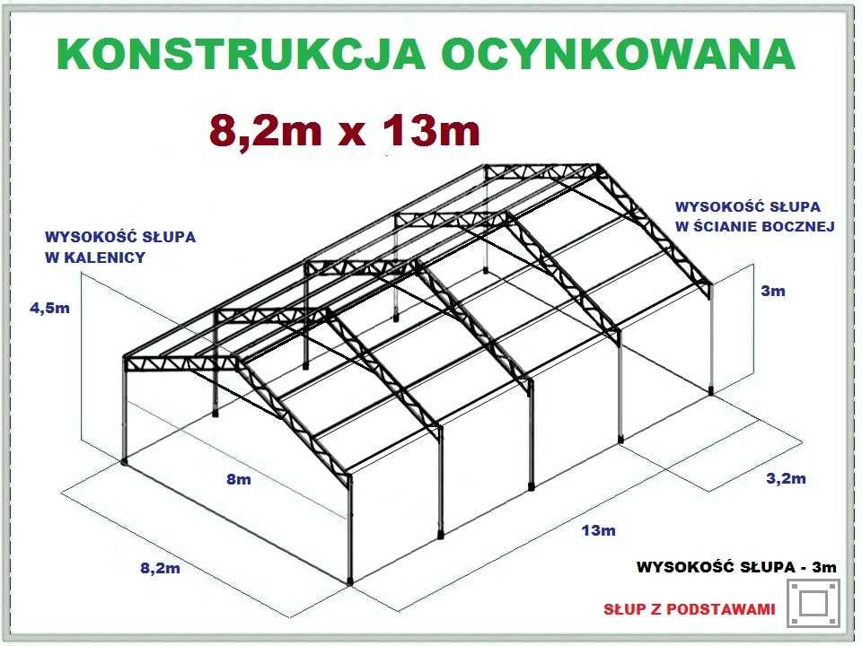 Nowa KONSTRUKCJA WIATA OCYNKOWANA 8x13 Garaż Magazyn Hala Rolna