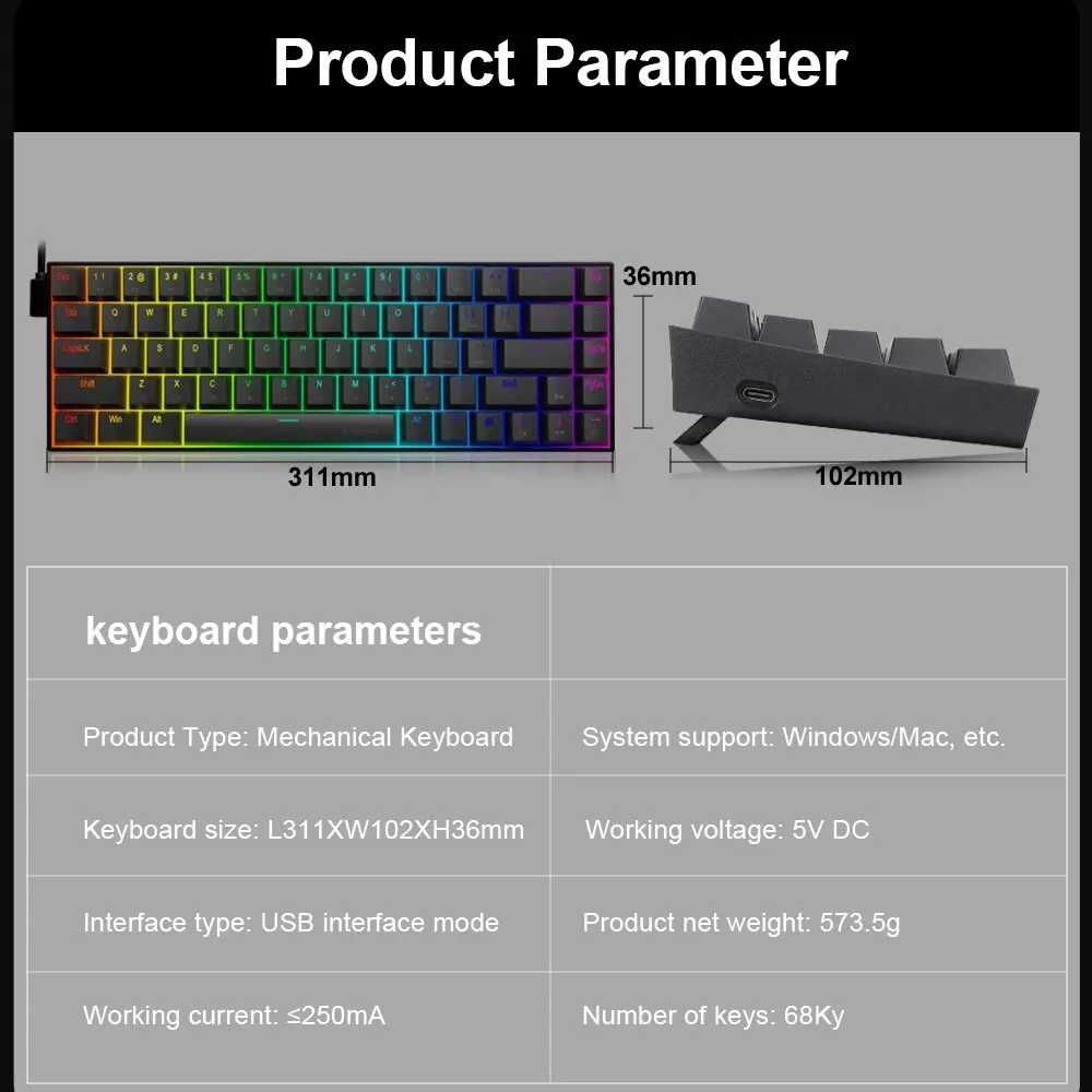 Механічна клавіатура E-YOOSO Z686 RGB USB 60% (Кирилиця)
