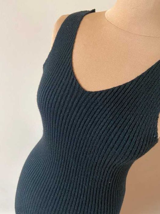 Xl 42 40 maxi dluga 7/8 sukienka prazkowana tekstura sweterkowa