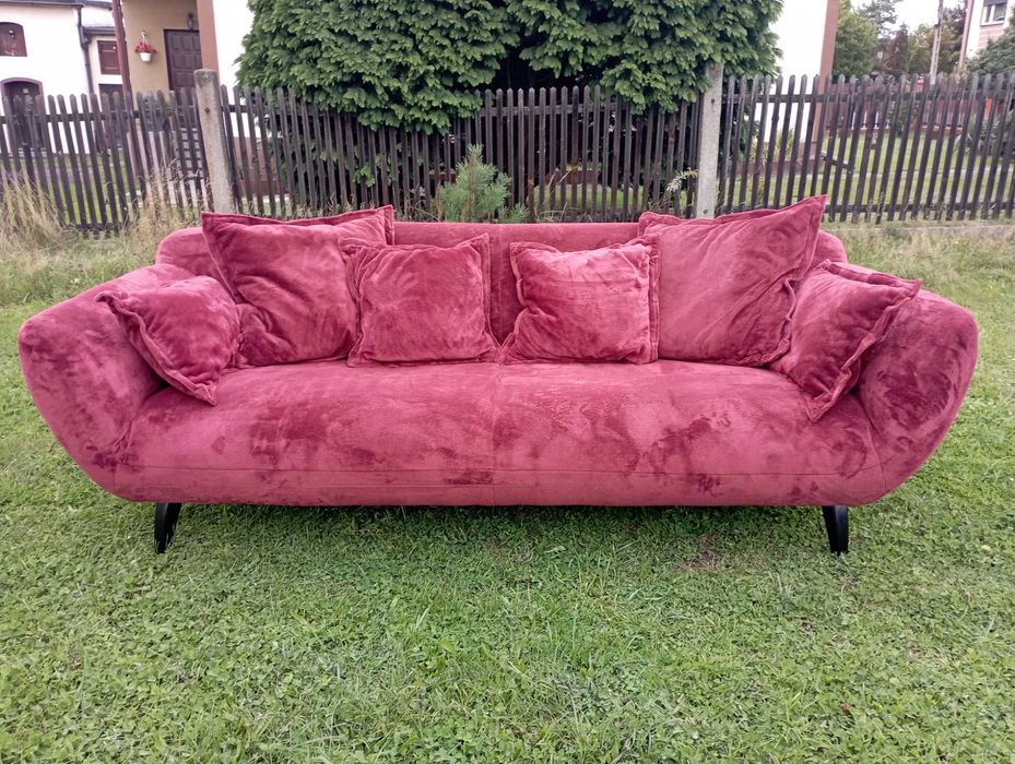 Kanapa Sofa Retro Vintage Piękna Bordowa Czerwona