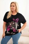 Bluzka Plus Size czarna z różowym nadrukiem 3D bawełna oversize XXL