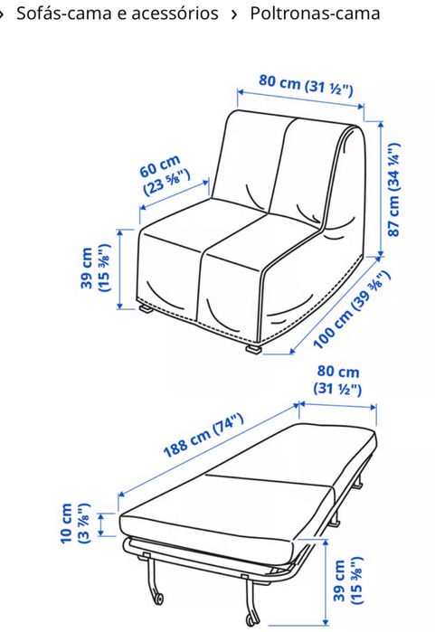 Sofa cama individual ikea LYCKSELE poltrona