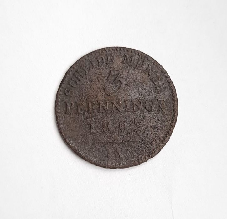 Stara moneta kolekcjonerska 3 Pfennigi fenigi 1867