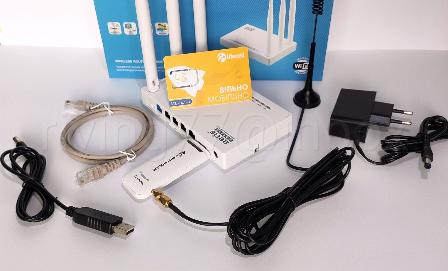 Комплект мобильного 4G интернета /роутерNetis/4Gмодем/4G антенна MiMO