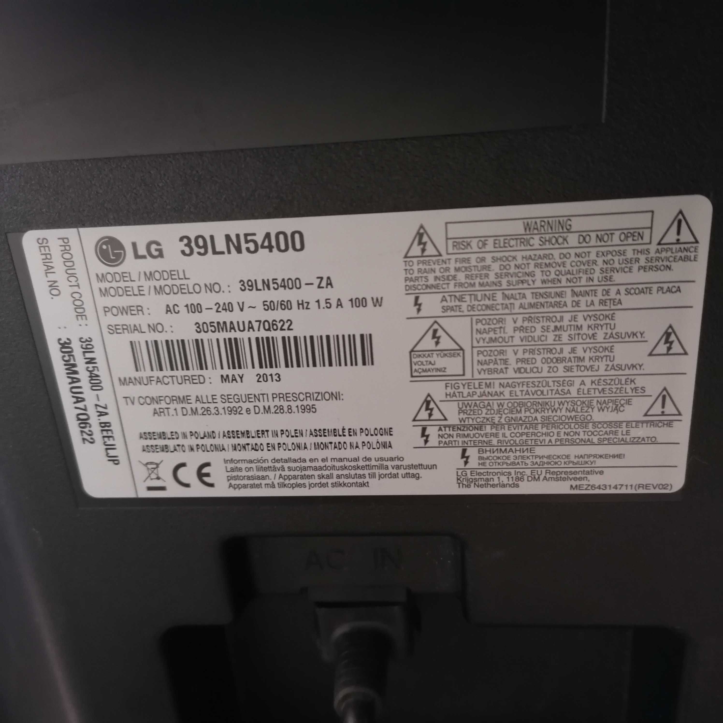 Telewizor LED 39" LG model: 39LN5400 sprawny. (bez smarta)
