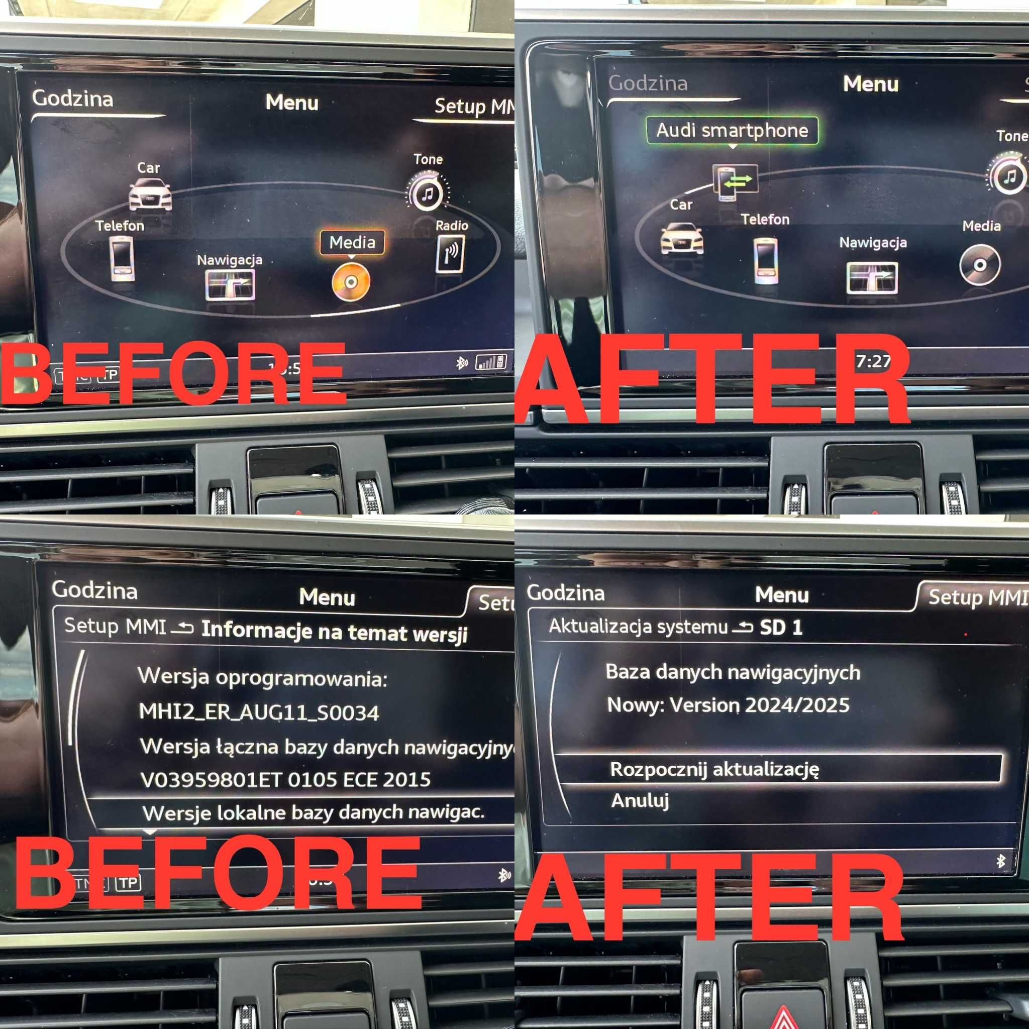 Carplay Android Auto Audi MIB2 MH2p MIB3 A6 A7 A8 A4 A5 Q5 Q7 Q8 Mapa