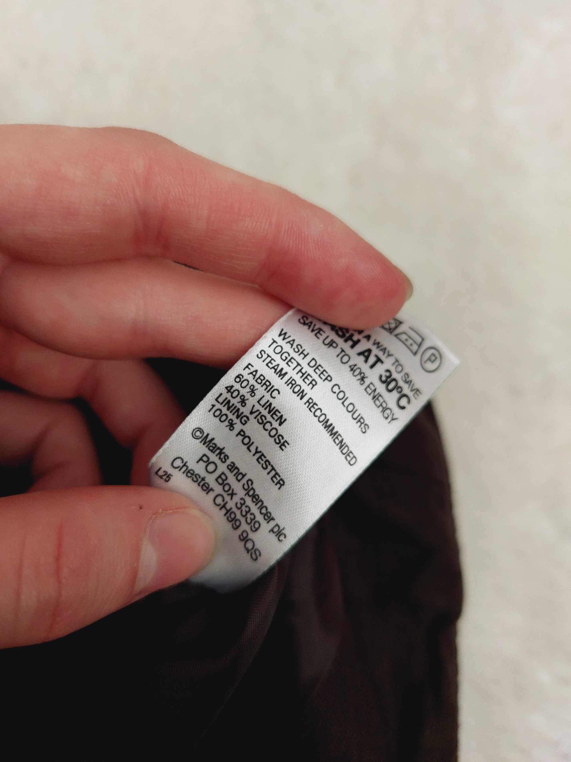 Marks spencer spódnica len wiskoza m brązowa midi biurowa z podszewką