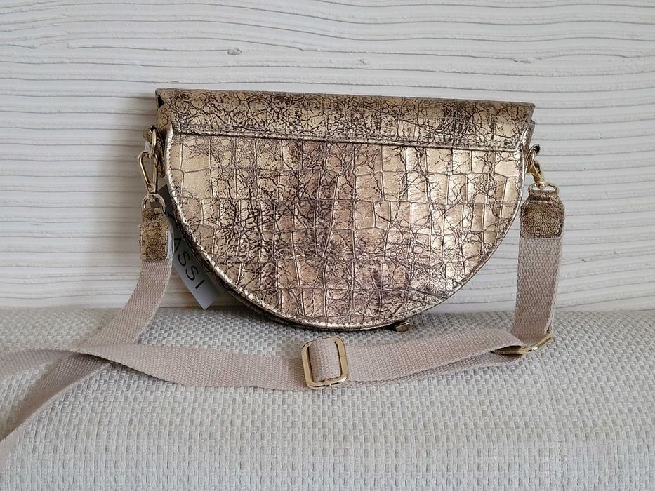 Nowa torebka CASSI włoska skórzana złota listonoszka